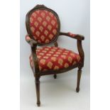 Louis XVI French style beech framed child's armchair, floral carved cresting rail,