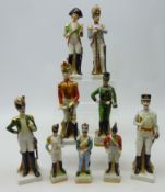 Nine porcelain military figures,