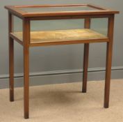 Edwardian mahogany bijouterie cabinet, glazed hinged lid, square tapering supports, W72cm, H74cm,