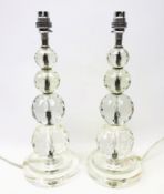 Pair of graduating crystal sphere table lamps,