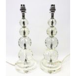 Pair of graduating crystal sphere table lamps,