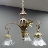 Edwardian brass three branch hanging light fitting Condition Report <a