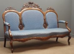 Victorian upholstered walnut sofa,