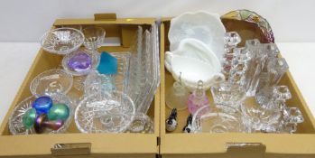 Quantity of glassware including; candlesticks, sundae dishes, scent bottles,