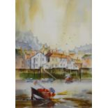 Across the River, Whitby, 20th century watercolour signed by Rob Wilson, titled verso 35.5cm x 25.