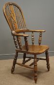 19th century elm and ash double bow Windsor armchair, pierced splat,