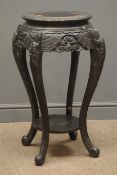 Late 19th century jardiniere, foliate and chinese style carvings, joined by an under tier,