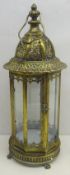 Bronze finish classical eight sided glass lantern with carrying handle, D21cm,