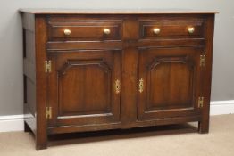 Georgian style oak backless dresser two drawers above two fielded panel doors, panelled sides,