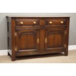 Georgian style oak backless dresser two drawers above two fielded panel doors, panelled sides,