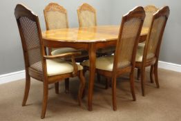 French style shaped parquetry top extending dining table (97cm x 142cm - 178cm, H73cm),
