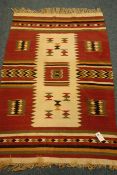 Turkish Kilim red and beige ground rug,