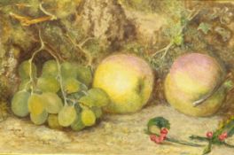 Still Life of Apples, Holly and Grapes,