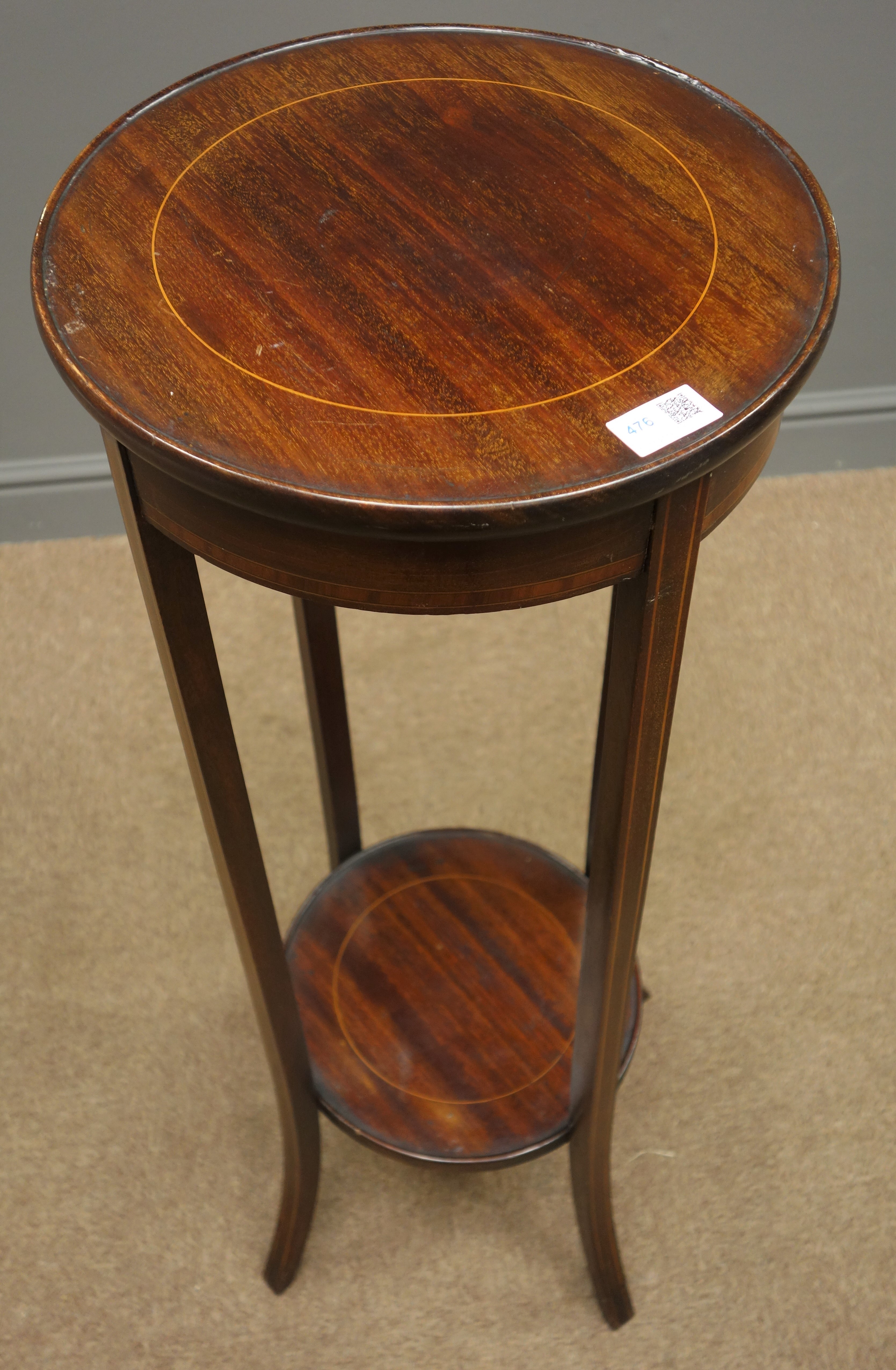 Georgian mahogany jardiniere stand, Sheraton style, joining under tier, four splayed supports, - Image 2 of 2