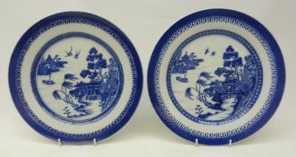 Pair late 19th century Chinese Export blue and white plates, decorated in the Willow pattern, D24.