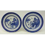 Pair late 19th century Chinese Export blue and white plates, decorated in the Willow pattern, D24.