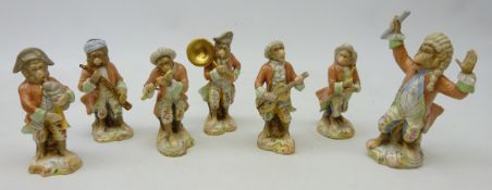 Set of seven early 20th century Continental Monkey band musicians, impressed 1021,