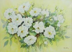 'White Dog Roses', watercolour signed by Thelma Whiting,