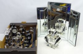 Shop stock - quantity of various sized Art Deco style scent bottles, candlesticks, vanity mirror,