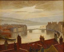 Whitby Harbour, 20th century oil on board signed by J.