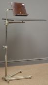 Mid century metal framed adjustable bed and reading stand, four supports, two castors, W39cm,