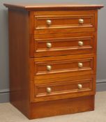 Four drawer oak finish chest, plinth base, W69cm, H90cm,