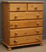 Pine chest, two short drawers, four long drawers, turned feet, W85cm, H99cm,
