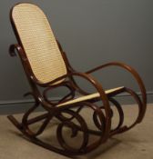 Michael Thonet type bentwood rocking chair with caned seat and back, W54cm, H97cm,