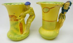 Two Burleigh Ware jugs moulded as a Cricketer and Tennis Player,