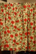 Two pairs of pleated and thermal lined curtains in floral patterned carnations fabric,