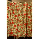 Two pairs of pleated and thermal lined curtains in floral patterned carnations fabric,