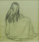 Towelled Bather, pencil drawing signed by Clifford Hall (British 1904-1973) 34.5cm x 31.