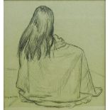 Towelled Bather, pencil drawing signed by Clifford Hall (British 1904-1973) 34.5cm x 31.