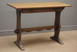 20th century rectangular oak side table, singular drawer with handles,
