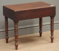Early 19th century mahogany commode stool, dovetailed lid, four turned supports,