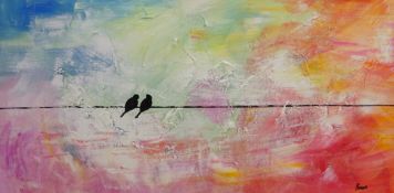 Blackbirds on a Wire, contemporary abstract,