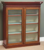 Victorian walnut bookcase, projecting cornice, two glazed doors, four shelves, W102cm,