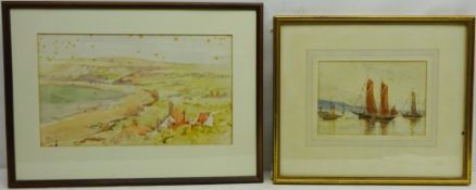 Runswick Bay and Sailing Boats off Shore, two watercolours by Frank Rousse (British fl.