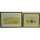 Runswick Bay and Sailing Boats off Shore, two watercolours by Frank Rousse (British fl.