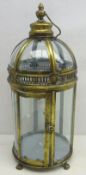 Bronze finish classical style hexagonal dome top glass lantern with carrying handle,