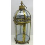 Bronze finish classical style hexagonal dome top glass lantern with carrying handle,