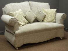 'HSL' two seater double drop end sofa, upholstered in pale blue fabric with four scatter cushions,
