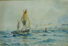 Fishing boats off Scarborough, watercolour signed and dated 1920 by Austin Smith 24cm x 35.