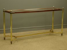 Mahogany and gilt metal console table with inset bevelled glass top, W143cm, H73cm,