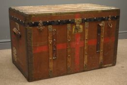 Vintage travel chest, hinged lid with stays and clasp, leather handles, W92cm, H59cm,