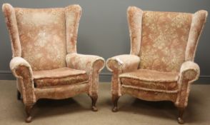 Pair of upholstered wingback armchairs, W88cm, H99cm,