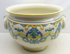 Large Italian jardiniere, with loop handles and painted decoration,