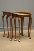 Reproduction walnut nest of three figured tables, with cabriole legs, W58cm, H60cm,
