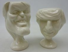 Two white glazed Fluck & Law 'Spitting Image' egg cups modelled as Diana & Fergie,