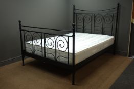 Ikea 'Noresund' metal framed double bed, black finish, slats, 'Gampian Ortho' mattress, W143cm,